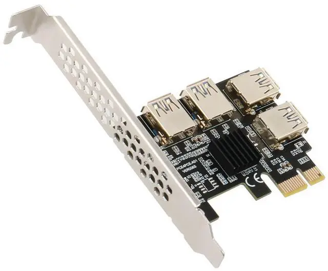 Alt view image 2 of 7 - JMT PCI-E 1x to 16x Riser Card PCI-Express 1 to 4 Slot PCIe USB3.0 Adapter Port Multiplier Miner Card for BTC Bitcoin Miner Mining (No Cable)