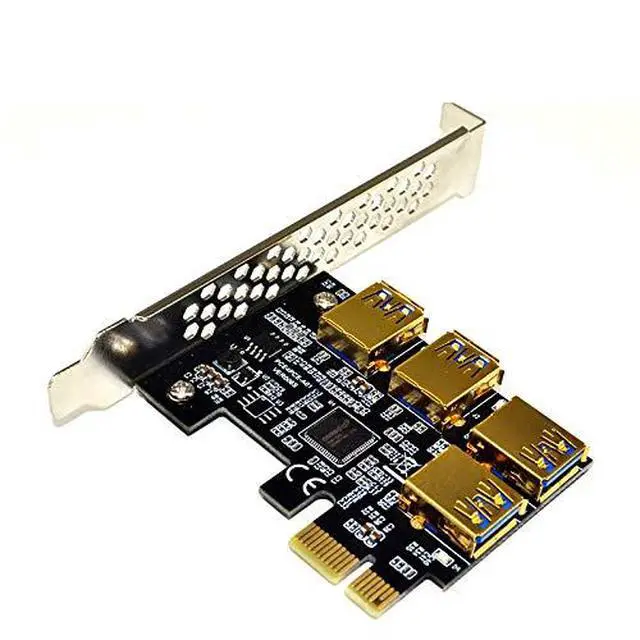 Alt view image 2 of 4 - JMT PCI-E 1x to 16x Riser Card PCI-Express 1 to 4 Slot PCIe USB3.0 Adapter Port Multiplier Miner Card for BTC Bitcoin Miner Mining (4*sata Cables)