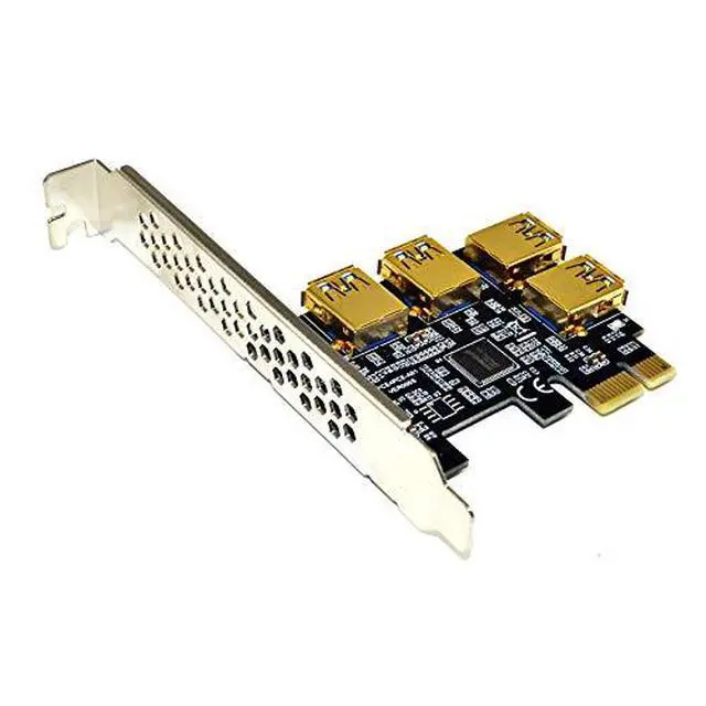 Alt view image 3 of 4 - JMT PCI-E 1x to 16x Riser Card PCI-Express 1 to 4 Slot PCIe USB3.0 Adapter Port Multiplier Miner Card for BTC Bitcoin Miner Mining (4*sata Cables)