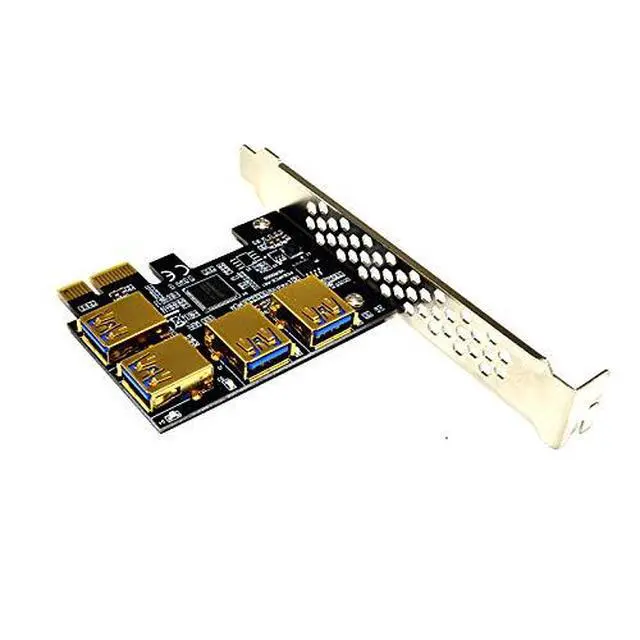 Alt view image 4 of 4 - JMT PCI-E 1x to 16x Riser Card PCI-Express 1 to 4 Slot PCIe USB3.0 Adapter Port Multiplier Miner Card for BTC Bitcoin Miner Mining (4*sata Cables)