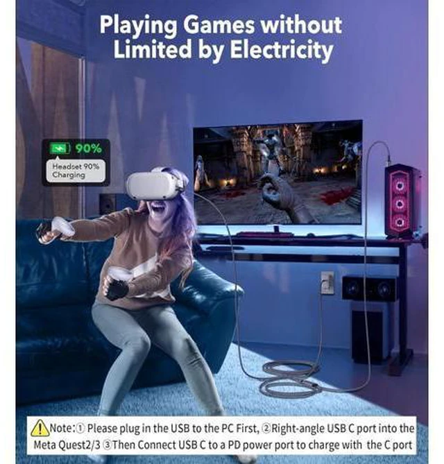Alt view image 3 of 7 - Hitoor USB A to C VR Link Cable 16FT/5M for Me-ta Quest 3S, Quest 3, for O-culus Quest 2/Pro Accessories, 3 in-1 Link Cable Charging While Playing All Day, with USB C Sufficient Power for VR Headset