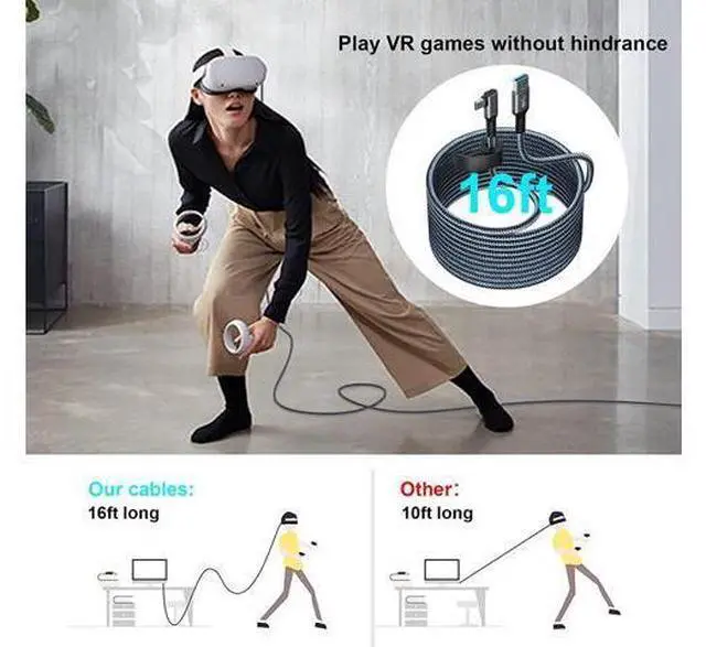 Alt view image 2 of 7 - for Oculus Quest 2 Link Cable 16FT, Quest Link Cable Durable Nylon Braided, VR Headset Cable Type A USB A to USB C High Speed Data Transfer Charging Cord for Gaming PC and USB C 3.2 Gen1 Cable