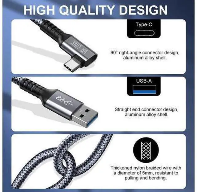Alt view image 7 of 7 - for Oculus Quest 2 Link Cable 16FT, Quest Link Cable Durable Nylon Braided, VR Headset Cable Type A USB A to USB C High Speed Data Transfer Charging Cord for Gaming PC and USB C 3.2 Gen1 Cable