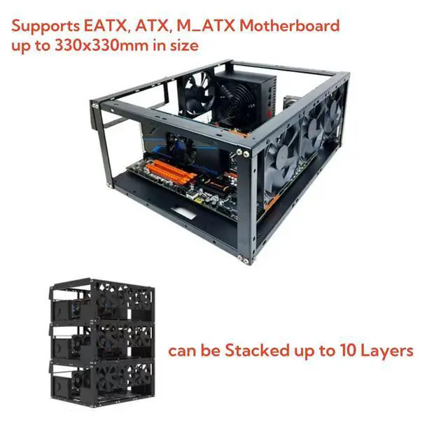 Alt view image 3 of 6 - DIY Computer Case PC Frame Desktop Chassis Stackable Rack Stand Open Air case Supports ATX ITX MacroATX E-ATX X79 X99 Motherboard, can be Stacked up to 10 Layers