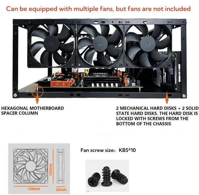 Alt view image 4 of 6 - DIY Computer Case PC Frame Desktop Chassis Stackable Rack Stand Open Air case Supports ATX ITX MacroATX E-ATX X79 X99 Motherboard, can be Stacked up to 10 Layers