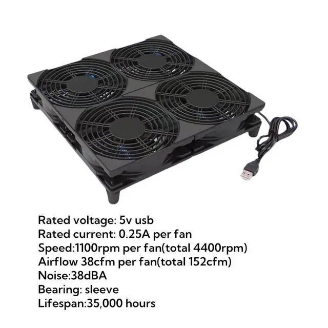 Alt view image 5 of 7 - 5V Quiet USB Cooling Fan 120mm x 4 with 1200mm Cable,152CFM Big Airflow Cooling for Router, Computer, Mac Mini, PlayStation, Rack DIY Audio Video Network Cabinet Server Cooling Project