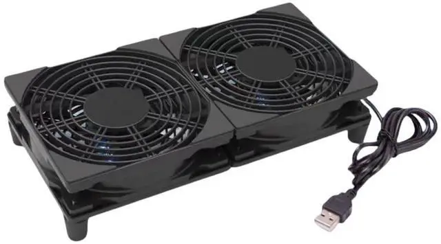 Main image of 5V Quiet Dual USB Cooling Fan 120mm x 2 with 1200mm Cable,76CFM Airflow Cooling for Router, Computer, Mac Mini, PlayStation, Rack DIY Audio Video Network Cabinet Server Cooling Project