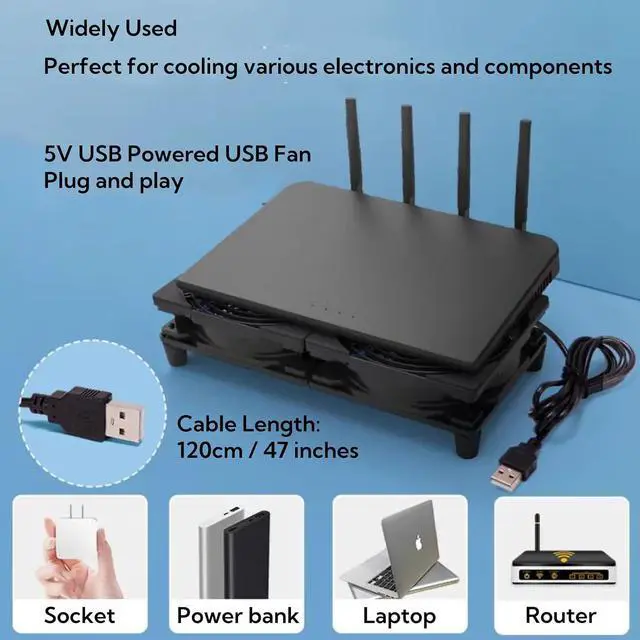Alt view image 2 of 7 - 5V Quiet USB Cooling Fan 120mm x 4 with 1200mm Cable,152CFM Big Airflow Cooling for Router, Computer, Mac Mini, PlayStation, Rack DIY Audio Video Network Cabinet Server Cooling Project
