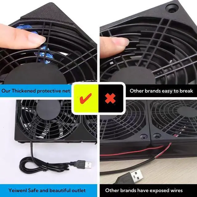 Alt view image 3 of 5 - 5V Quiet Dual USB Cooling Fan 120mm with 1200mm Cable,38CFM Airflow Cooling for Router, Computer, Mac Mini, PlayStation, Rack DIY Audio Video Network Cabinet Server Cooling Project