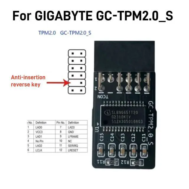 Alt view image 3 of 6 - TPM 2.0 Encryption Security Module with 12 pin Compatible with Windows 11 for GIGABYTE Motherboard