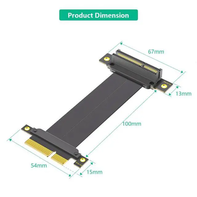 Alt view image 6 of 7 - PCI-E 4.0 4X 1X Extension Cable 10CM High Speed 8Gbps/4Gbps with Gold-Plated Connector for 1U 2U Chassis (4X, 90° to 180°,10cm)