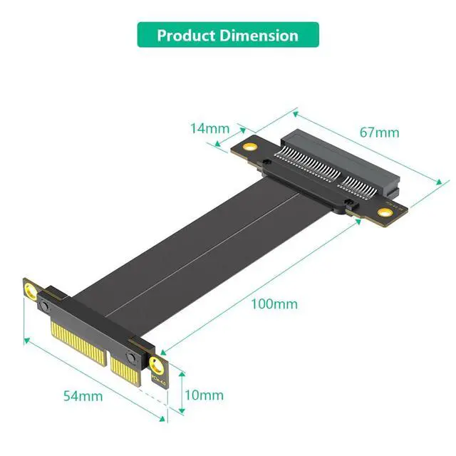 Alt view image 4 of 7 - PCI-E 4.0 4X 1X Extension Cable 10CM High Speed 8Gbps/4Gbps with Gold-Plated Connector for 1U 2U Chassis (4X, 180° to 90°,10cm)