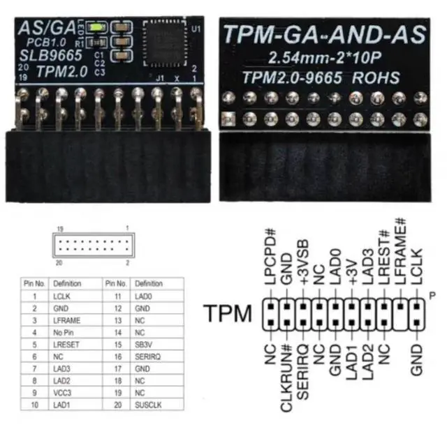 Alt view image 2 of 6 - TPM 2.0 Encryption Security Module with 20-1 pin Compatible with Windows 11 for GIGABYTE Motherboard/ASUS Motherboard