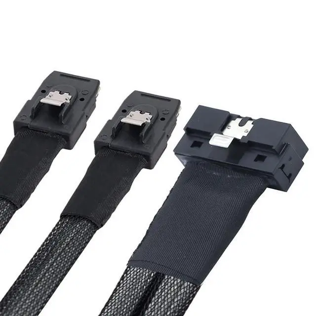 Alt view image 4 of 6 - PCIE Slimline LP Low Profile SFF-8654 8I to Dual SFF-8087 Cable 12G High-Speed Server Data Connection Cable (to 2* SFF-8087,80cm)