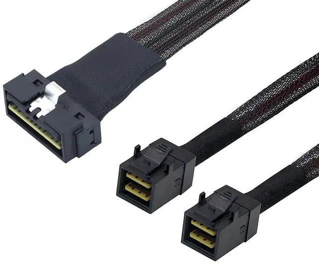 Alt view image 4 of 5 - PCIE Slimline LP Low Profile SFF-8654 8I to Dual SFF-8643 Cable 12G High-Speed Server Data Connection Cable (to 2* SFF-8643,50cm)