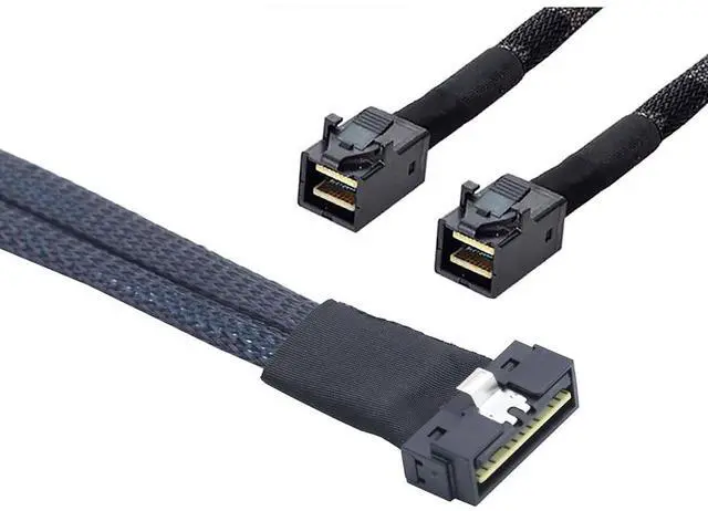 Alt view image 2 of 5 - PCIE Slimline LP Low Profile SFF-8654 8I to Dual SFF-8643 Cable 12G High-Speed Server Data Connection Cable (to 2* SFF-8643,50cm)