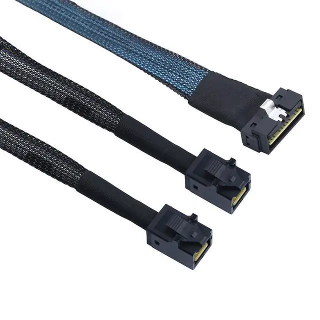 Alt view image 3 of 5 - PCIE Slimline LP Low Profile SFF-8654 8I to Dual SFF-8643 Cable 12G High-Speed Server Data Connection Cable (to 2* SFF-8643,50cm)