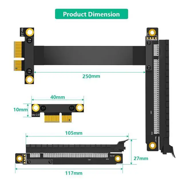 Alt view image 5 of 7 - PCI-E 16X to 1X Extension Cable PCIe 3.0 8Gbps High Speed Flexible Adapter Gen3 for 1U/2U Chassis 25CM (16X to 1X)
