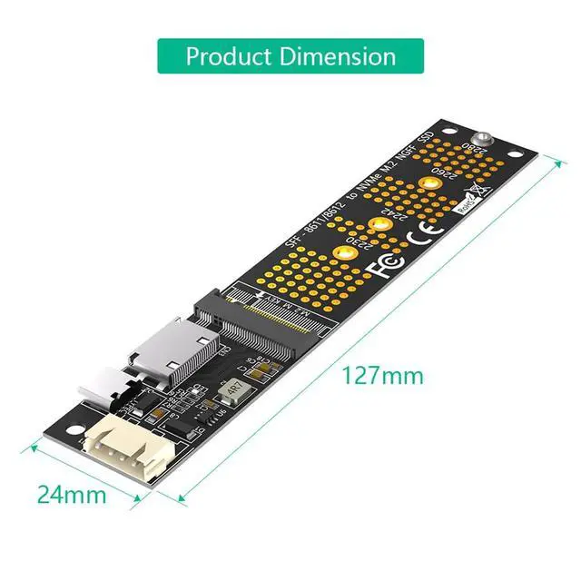 Alt view image 6 of 7 - M.2 NVME M Key SSD to SFF-8611/8612 Extension Cable SATA to 4Pin Power Cable USB-C Power Card for 2230 2242 2260 2280