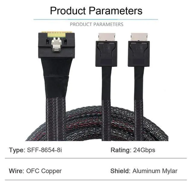 Alt view image 4 of 6 - PCIE Slimline SAS SFF-8654 8i to Dual SFF-8611 4i Server Cable Date 74Pin Connector 24Gbps Compatible with OCulink Anti Oblique Insertion (50cm)