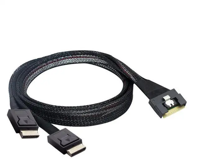 Main image of PCIE Slimline SAS SFF-8654 8i to Dual SFF-8611 4i Server Cable Date 74Pin Connector 24Gbps Compatible with OCulink Anti Oblique Insertion (50cm)