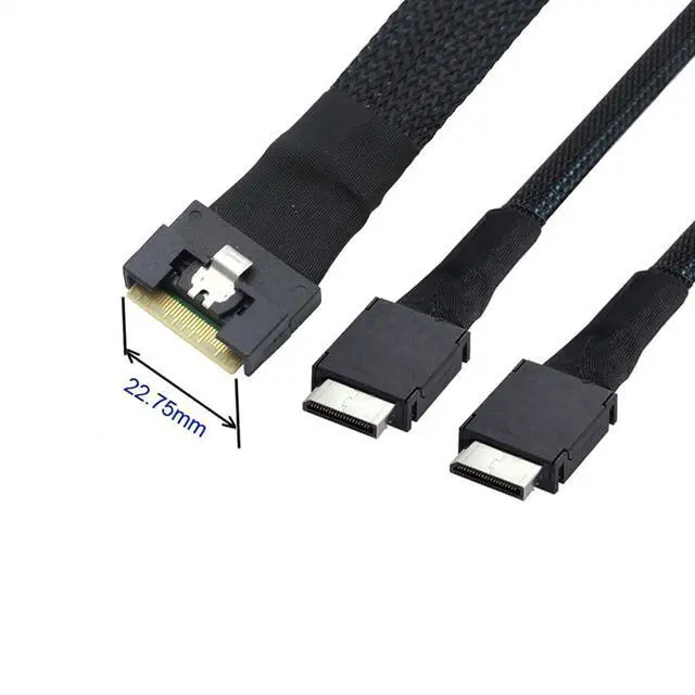 Alt view image 5 of 6 - PCIE Slimline SAS SFF-8654 8i to Dual SFF-8611 4i Server Cable Date 74Pin Connector 24Gbps Compatible with OCulink Anti Oblique Insertion (50cm)