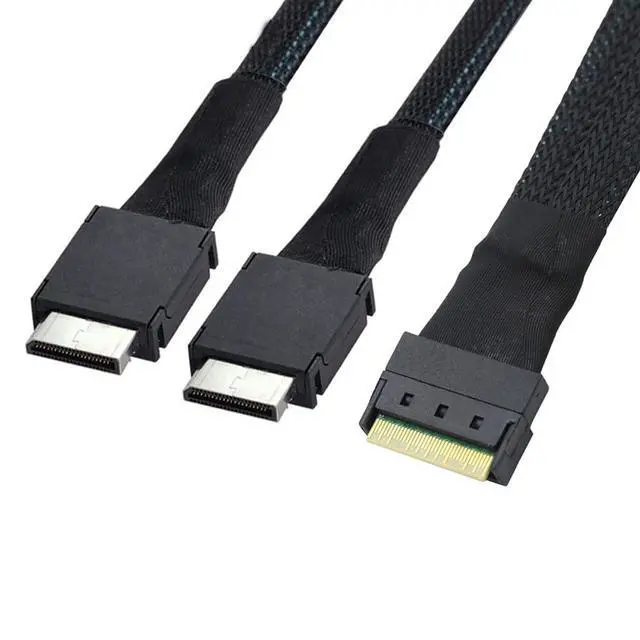 Alt view image 6 of 6 - PCIE Slimline SAS SFF-8654 8i to Dual SFF-8611 4i Server Cable Date 74Pin Connector 24Gbps Compatible with OCulink Anti Oblique Insertion (50cm)