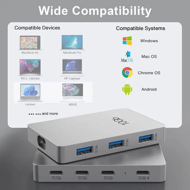Alt view image 6 of 7 - 7in1 USB 3.2 Gen2 10Gbps Adapter USB-C with PD 100W Expansion Hub HC418 for Laptops PC