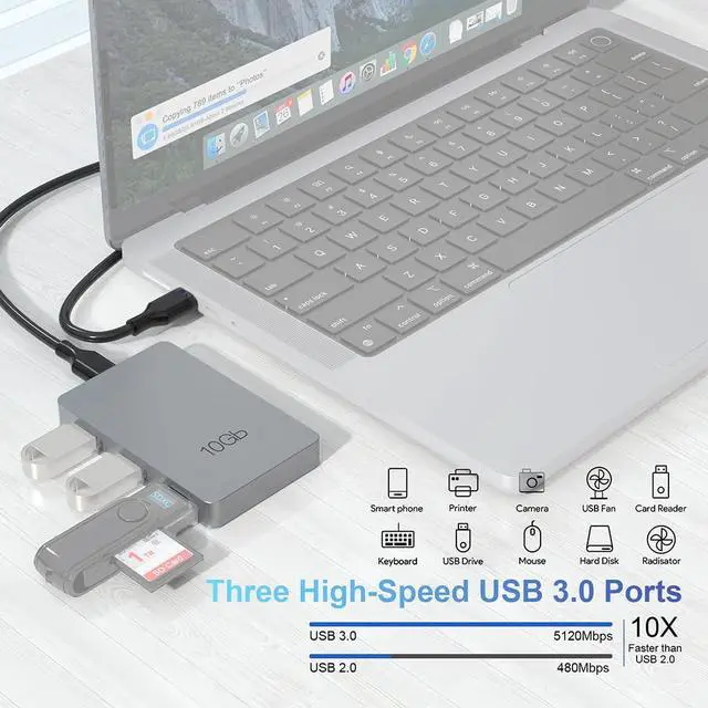 Alt view image 5 of 7 - 7in1 USB 3.2 Gen2 10Gbps Adapter USB-C with PD 100W Expansion Hub HC418 for Laptops PC