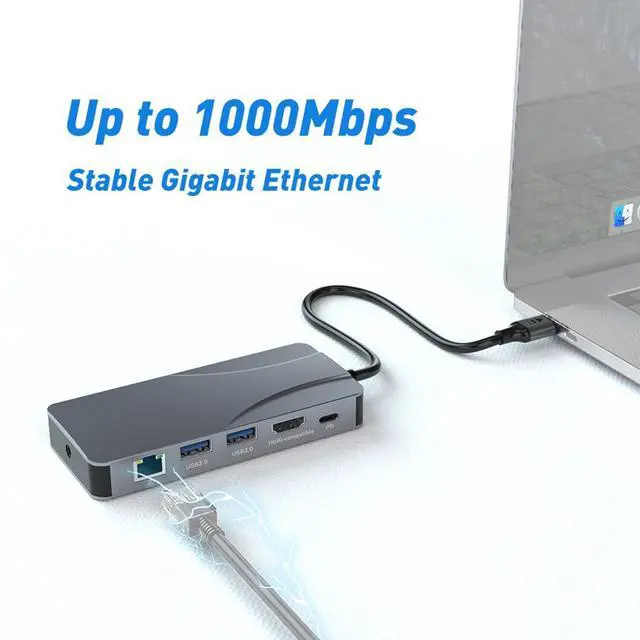 Alt view image 6 of 7 - 11in1 USB C to 4K60Hz HDMI-Compatible Adapter 1000Mbps RJ45 Ethernet HUB PD100W SD/TF Card Reader