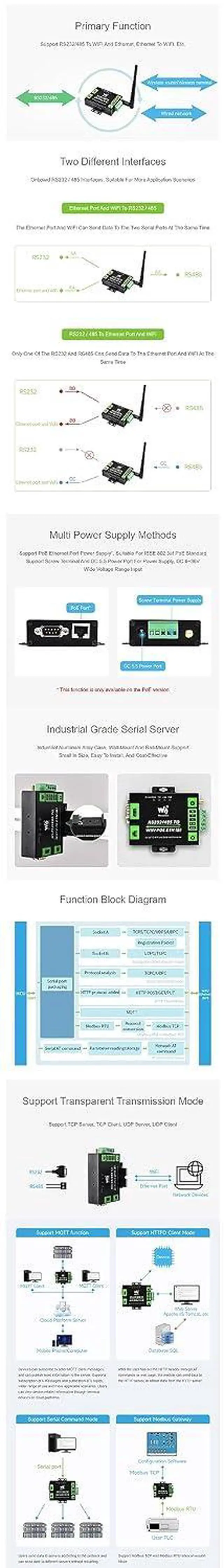 Alt view image 4 of 7 - Industrial Grade RS232/485 to WiFi ETH Serial Server 6t Modbus Gateway MQTT Gateway Metal Case