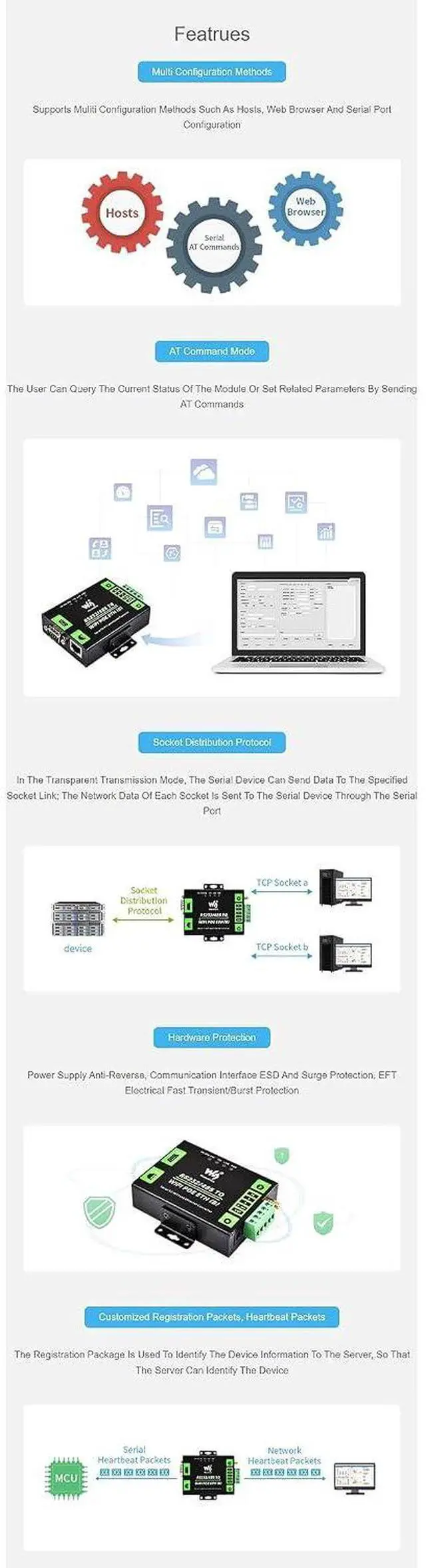 Alt view image 6 of 7 - Industrial Grade RS232/485 to WiFi ETH Serial Server 6t Modbus Gateway MQTT Gateway Metal Case