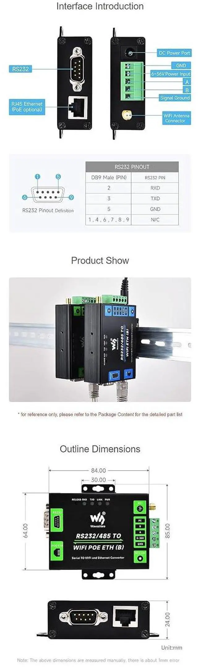 Alt view image 7 of 7 - Industrial Grade RS232/485 to WiFi ETH Serial Server 6t Modbus Gateway MQTT Gateway Metal Case