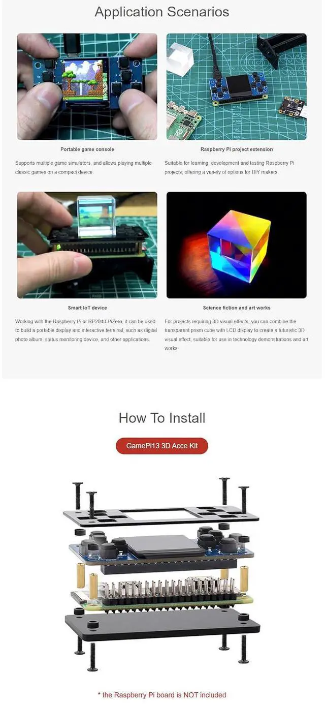 Alt view image 2 of 7 - GamePi13 Game Console for Raspberry Pi Onboard 1.3inch LCD 240x240 Resolution, ST7789 Driver Chip, SPI Communication, 12 Customizable Buttons, 3D Visual Effect, IPS Display for Retro Gaming