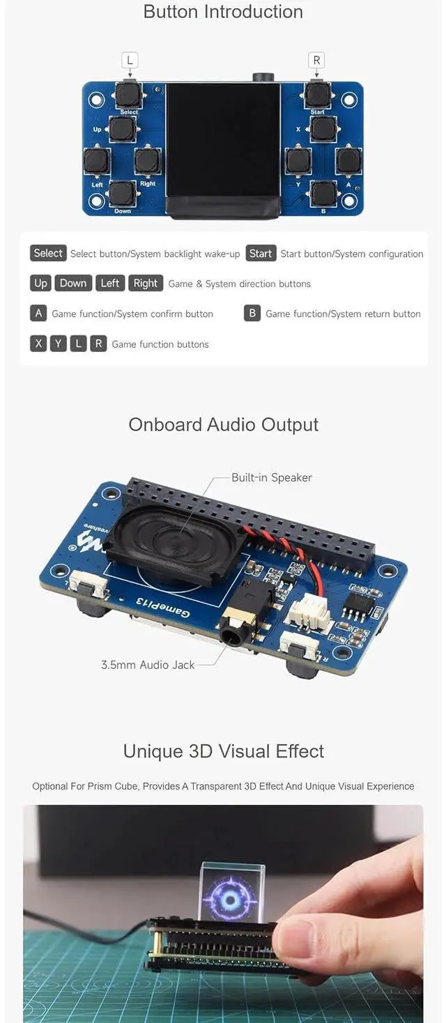 Alt view image 6 of 7 - GamePi13 Game Console for Raspberry Pi Onboard 1.3inch LCD 240x240 Resolution, ST7789 Driver Chip, SPI Communication, 12 Customizable Buttons, 3D Visual Effect, IPS Display for Retro Gaming