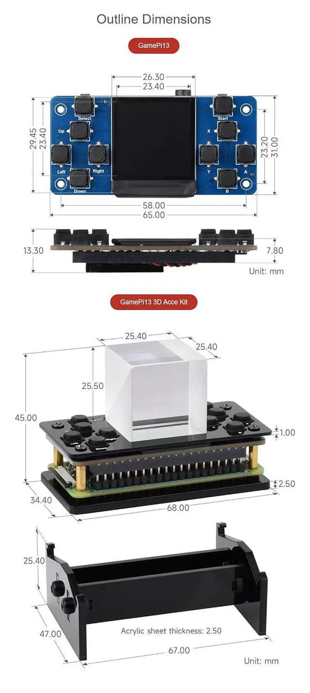 Alt view image 7 of 7 - GamePi13 Game Console for Raspberry Pi Onboard 1.3inch LCD 240x240 Resolution, ST7789 Driver Chip, SPI Communication, 12 Customizable Buttons, 3D Visual Effect, IPS Display for Retro Gaming