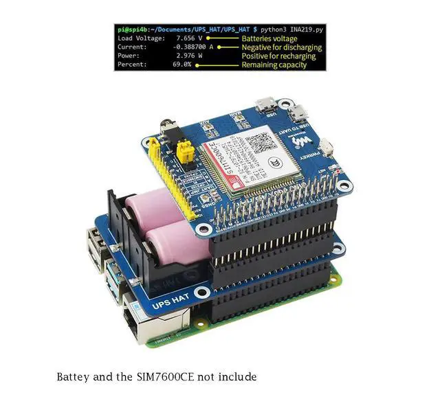 Alt view image 3 of 7 - UPS HAT for Raspberry Pi Series Boards Support 5V Uninterruptible Power Supply Charge and Power Output at The Same Time Real Time Monitoring