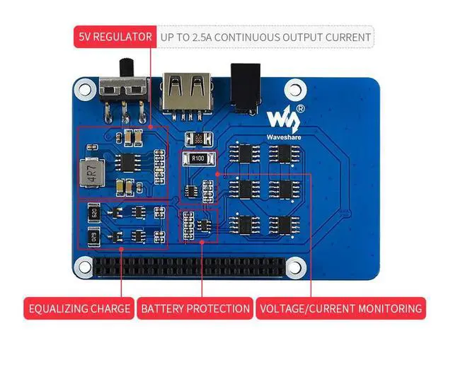 Alt view image 4 of 7 - UPS HAT for Raspberry Pi Series Boards Support 5V Uninterruptible Power Supply Charge and Power Output at The Same Time Real Time Monitoring