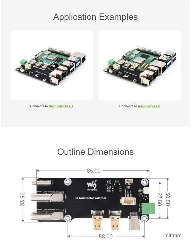 Alt view image 7 of 7 - Micro HDMI to HDMI Adapter Board for Raspberry Pi 5 / 4B, Two Power Supply Methods Supports Dual 4K Outputs Easy to Connect The HDMI Screens