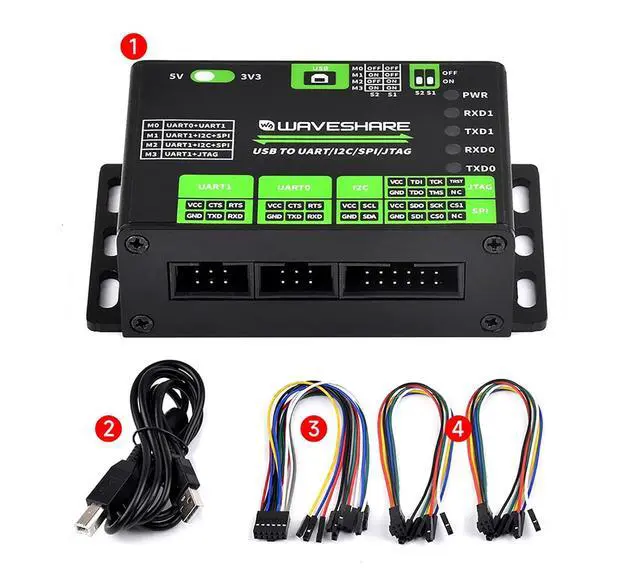 Alt view image 7 of 7 - USB to UART I2C SPI JTAG Converter, 2-CH UART up to 9Mbps, 3.3V/5V Level Switch, ESD & Resettable Fuse Protection, Aluminum Alloy Case, Windows/Linux Support, Rail/Wall Mount