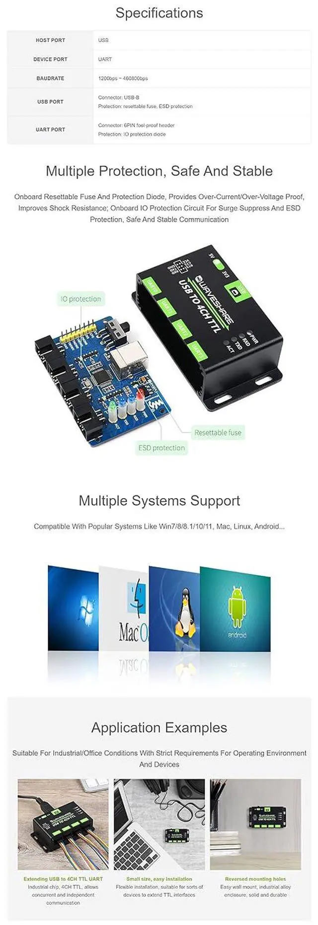 Alt view image 5 of 7 - Industrial USB to 4CH TTL (UART) Converter, USB to UART, Stable Transmission