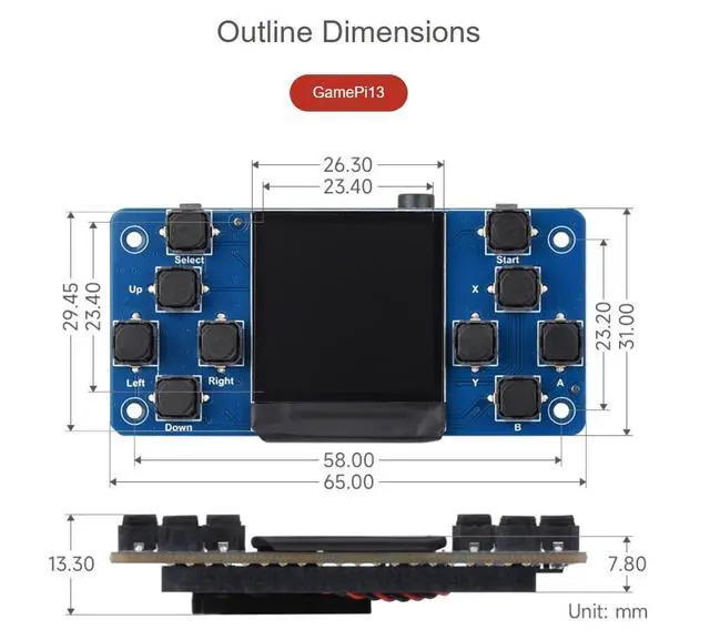 Alt view image 7 of 7 - GamePi13 Game Console for Raspberry Pi Onboard 1.3inch LCD 240x240 Resolution, ST7789 Driver Chip, SPI Communication, 12 Customizable Buttons, 3D Visual Effect, IPS Display for Retro Gaming