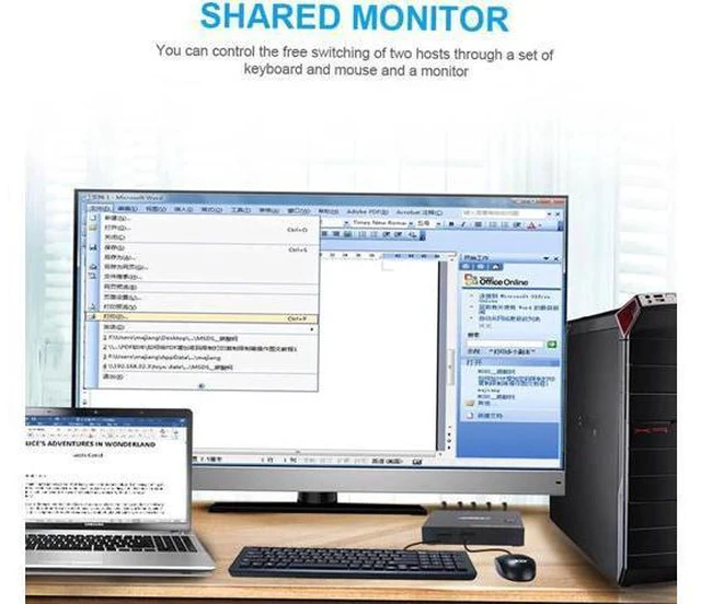 Alt view image 6 of 6 - AM-KM201 HDMI KVM Switcher 4K 2 in 1 out KVM Switcher Keyboard Mouse USB Shared