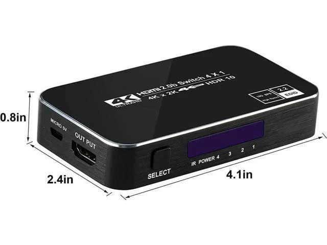 Alt view image 7 of 7 - 4K 60Hz 4x1 HDMI Switch, 4 Port Auto HDMI Switch Box with IR Remote,Support HDCP