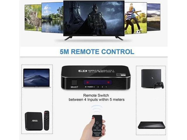 Alt view image 5 of 7 - 4K 60Hz 4x1 HDMI Switch, 4 Port Auto HDMI Switch Box with IR Remote,Support HDCP