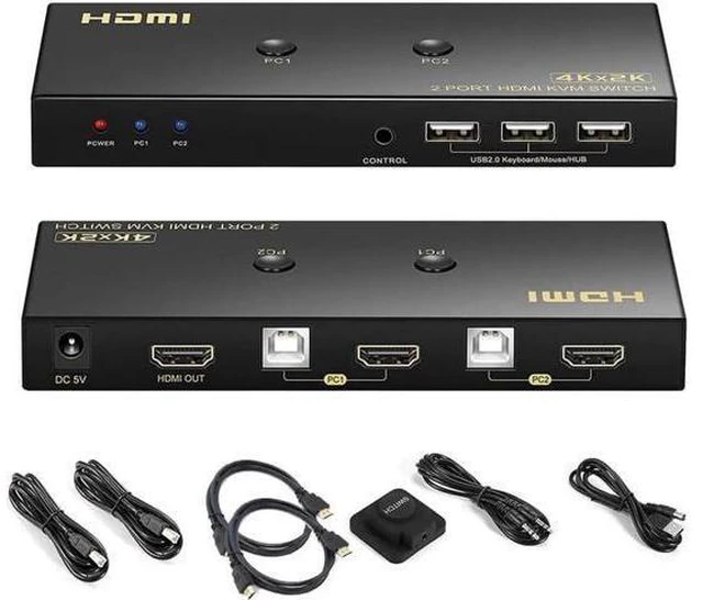 Main image of Switch HDMI 2 Port 4K @60Hz, 2x1 HDMI KVM Switch for 2 Computers Sharing 1 Monit