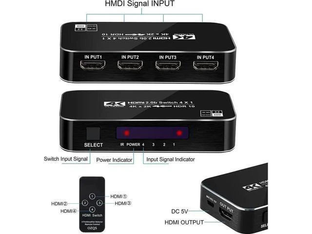 Alt view image 6 of 7 - 4K 60Hz 4x1 HDMI Switch, 4 Port Auto HDMI Switch Box with IR Remote,Support HDCP