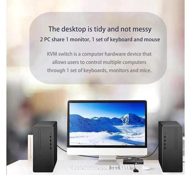 Alt view image 2 of 7 - Switch HDMI 2 Port 4K @60Hz, 2x1 HDMI KVM Switch for 2 Computers Sharing 1 Monit