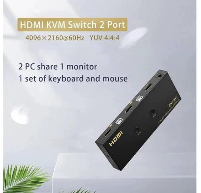 Alt view image 6 of 7 - Switch HDMI 2 Port 4K @60Hz, 2x1 HDMI KVM Switch for 2 Computers Sharing 1 Monit