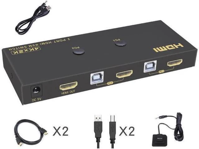 Alt view image 7 of 7 - Switch HDMI 2 Port 4K @60Hz, 2x1 HDMI KVM Switch for 2 Computers Sharing 1 Monit